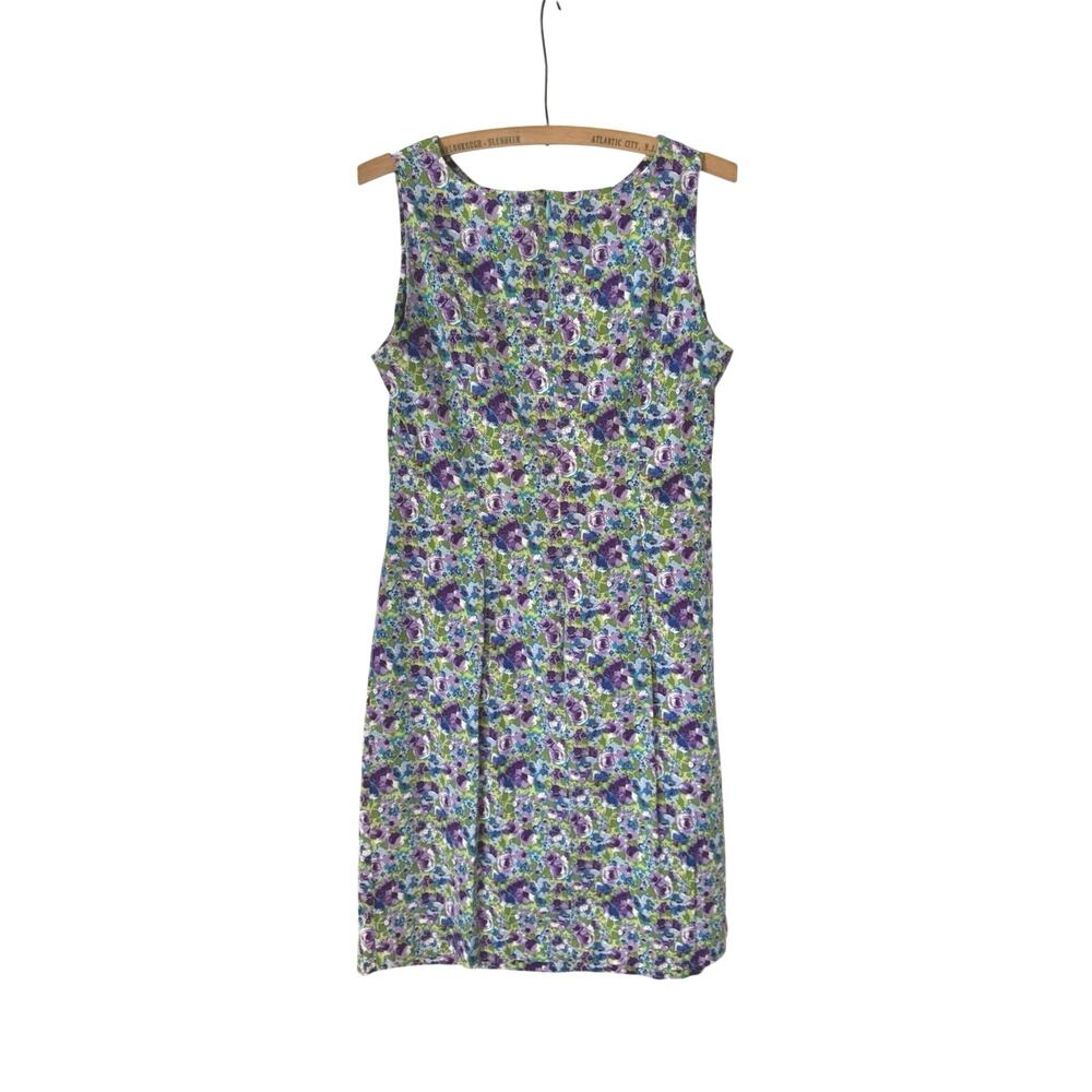 Vintage 90s CDC Purple Blue Floral Sheath Dress Cotton Spring Feminine Womens 8